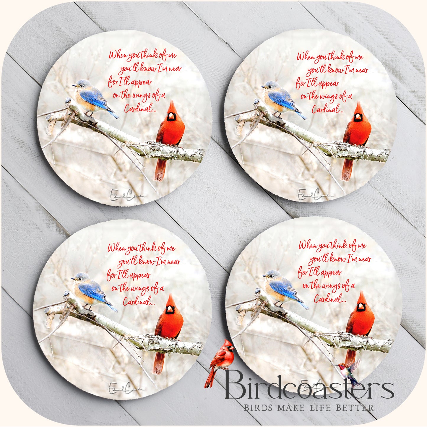 Bluebird and Cardinal with Poem - Wings of a Cardinal