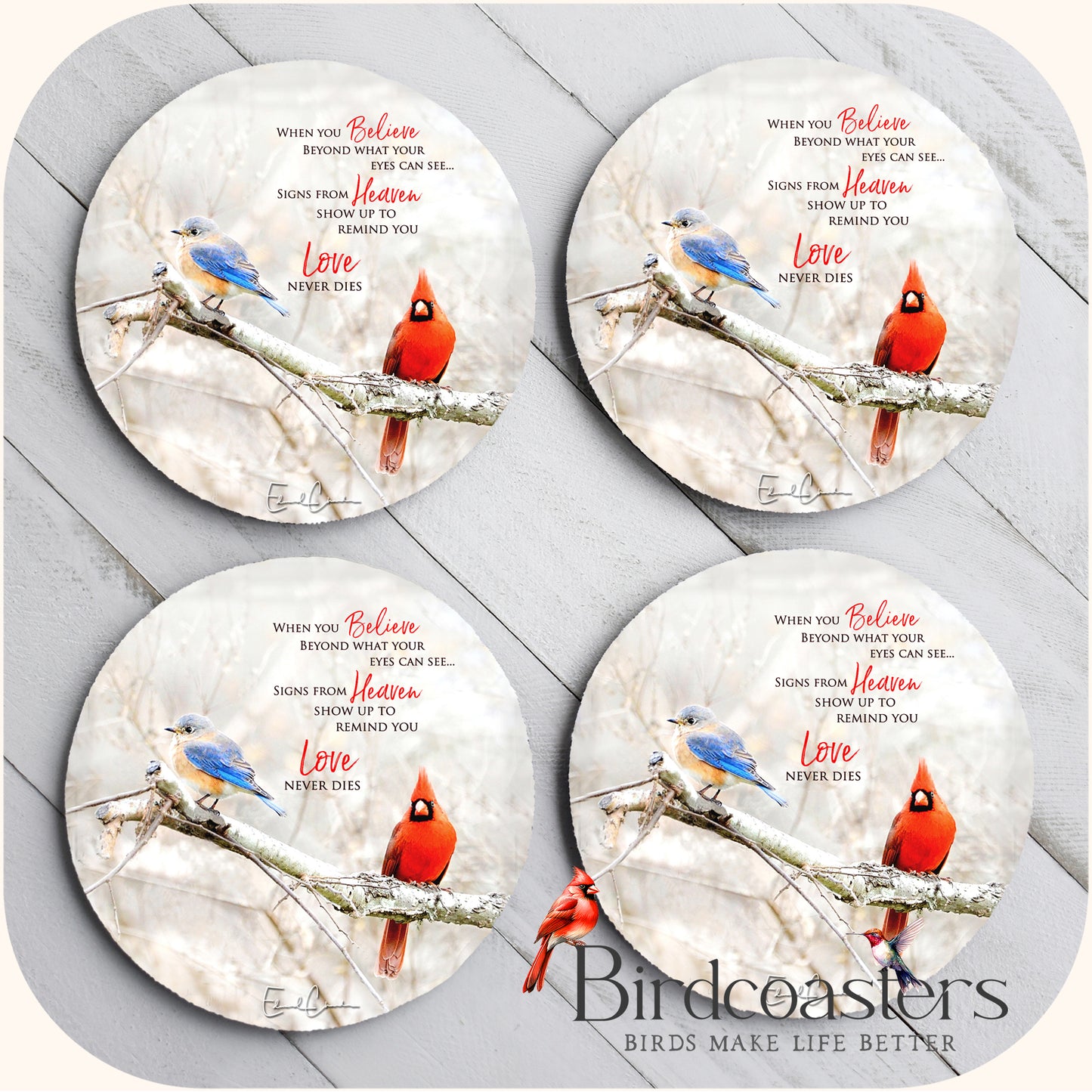 Bluebird and Cardinal with Poem - When You Believe