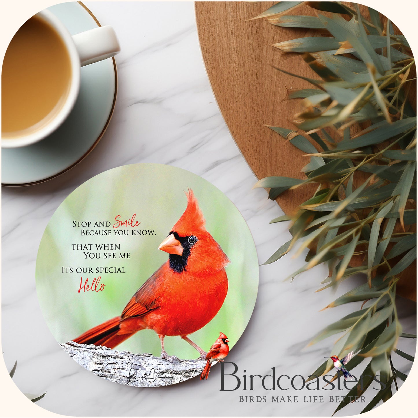 Cardinal with Poem - Stop and Smile