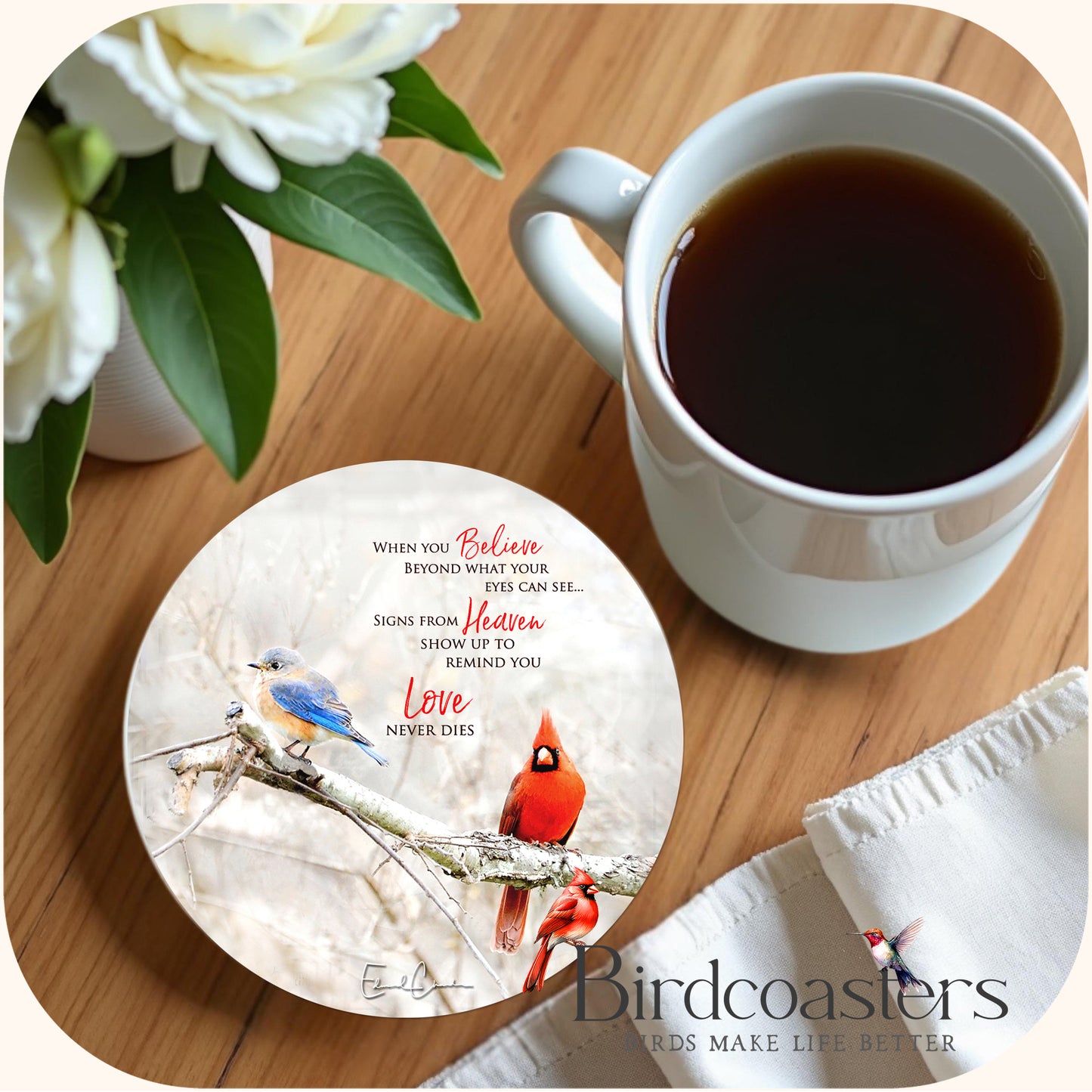 Bluebird and Cardinal with Poem - When You Believe