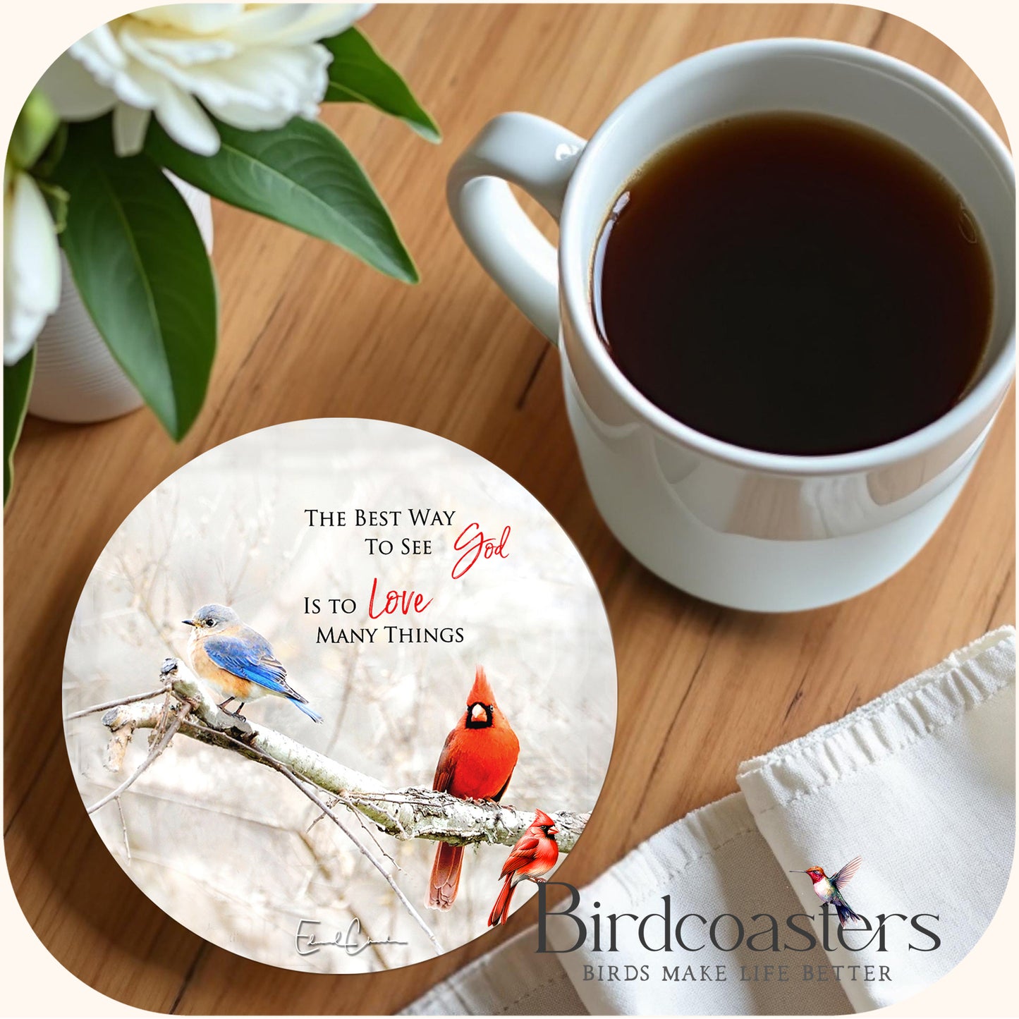 Bluebird and Cardinal with Poem - The Best Way