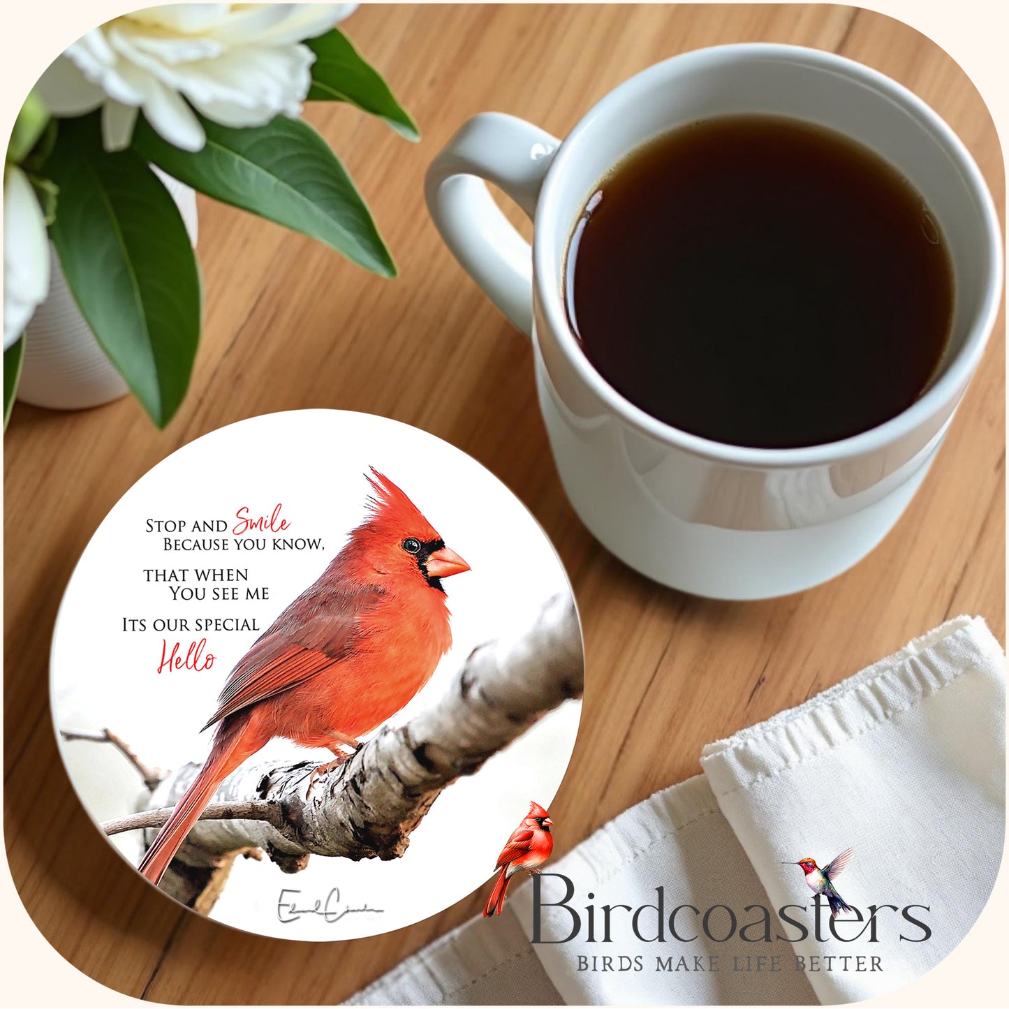 Cardinal with Poem - Stop and Smile