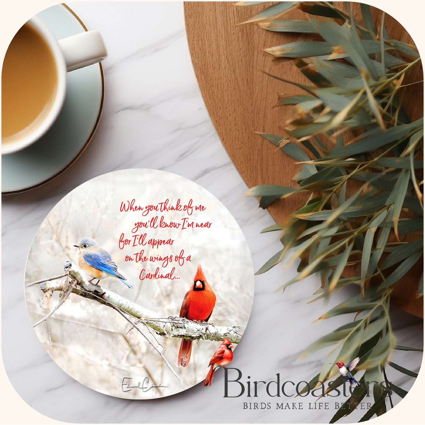 Bluebird and Cardinal with Poem - Wings of a Cardinal