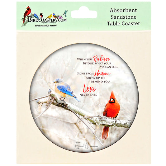 Bluebird and Cardinal with Poem